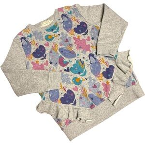 Chicks Girls 10/12 Gray Ruffle Hem Sweatshirt Bird Heart Print Crewneck